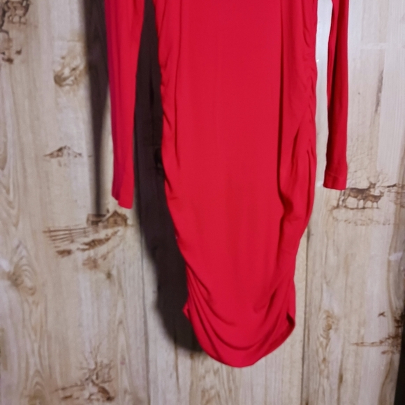 Valentines Day Red Ruched Sides Body Boat Neck Body Con Dress Size Medium - Picture 5 of 9